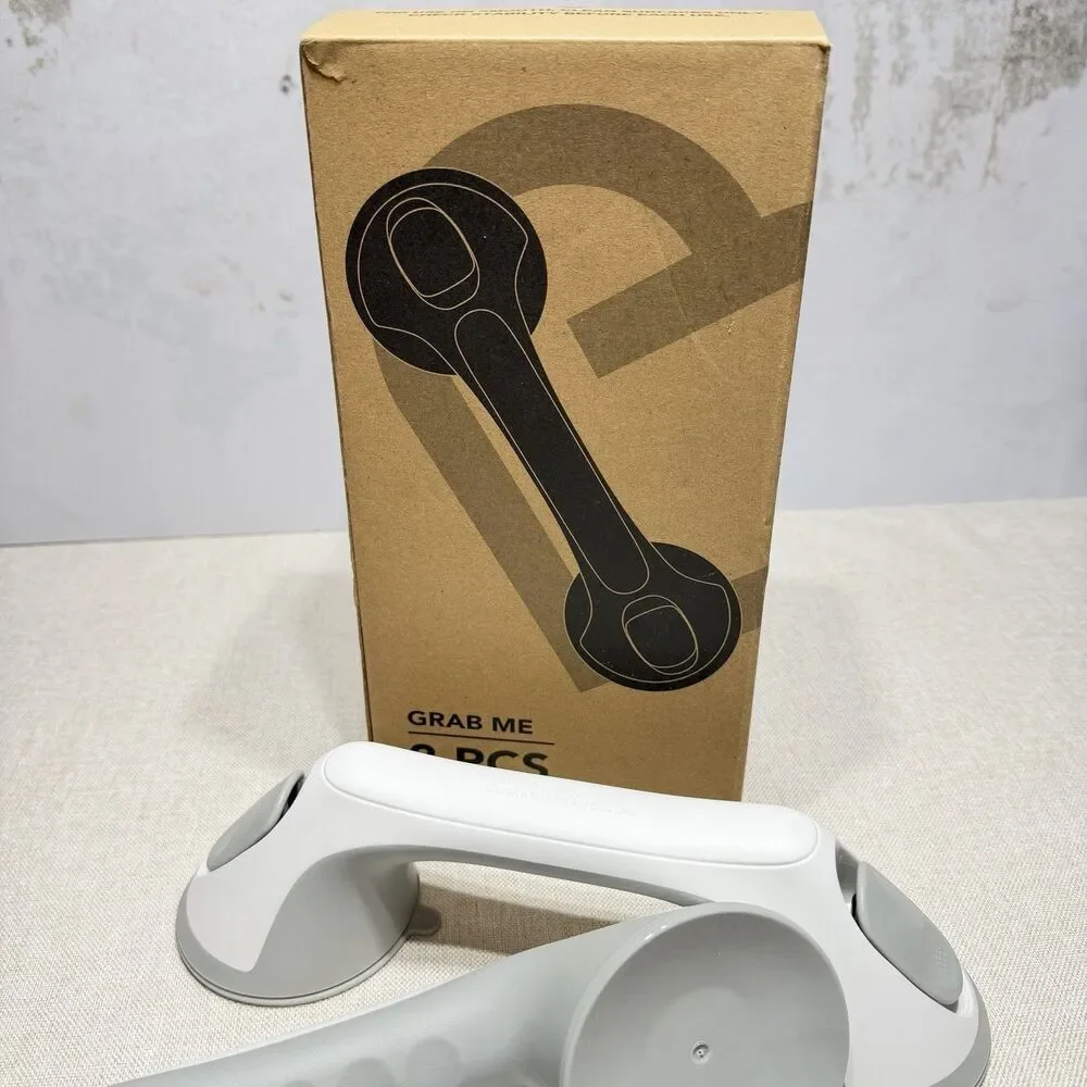 2 Pack 12” Suction Shower Grab Bars Bathroom Safety Handles White Gray No Drill